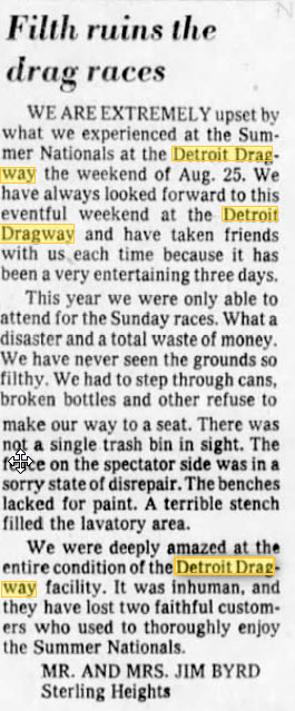 Detroit Dragway - UNHAPPY CUSTOMER SEPT 8 1978